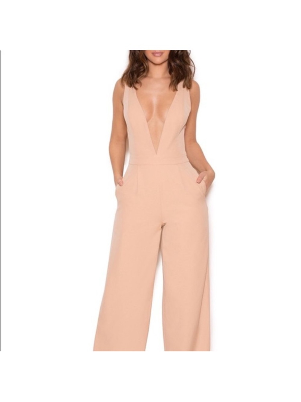 NWT HOUSE OF CB 70s V-Neck Sleeveless High Waist Ladder Back Wide Leg Jumpsuit M